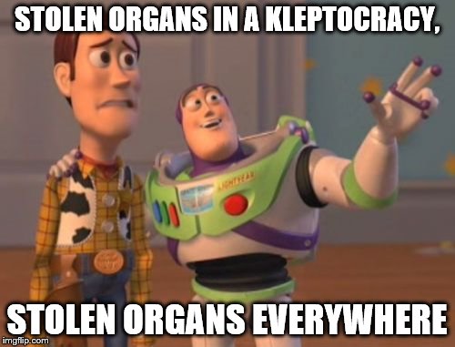 X, X Everywhere Meme | STOLEN ORGANS IN A KLEPTOCRACY, STOLEN ORGANS EVERYWHERE | image tagged in memes,x x everywhere | made w/ Imgflip meme maker