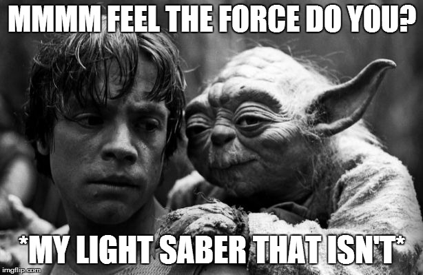 horny old yoda | MMMM FEEL THE FORCE DO YOU? *MY LIGHT SABER THAT ISN'T* | image tagged in horny old yoda | made w/ Imgflip meme maker