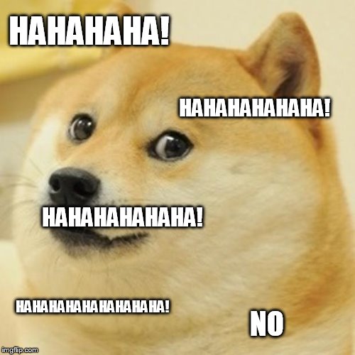 Doge | HAHAHAHA! HAHAHAHAHAHA! HAHAHAHAHAHA! HAHAHAHAHAHAHAHAHA! NO | image tagged in memes,doge | made w/ Imgflip meme maker