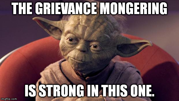 Yoda Wisdom | THE GRIEVANCE MONGERING IS STRONG IN THIS ONE. | image tagged in yoda wisdom | made w/ Imgflip meme maker