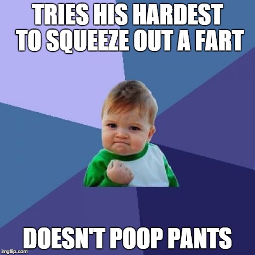 YYYEEESSSSS!!!!! | TRIES HIS HARDEST TO SQUEEZE OUT A FART DOESN'T POOP PANTS | image tagged in memes,success kid | made w/ Imgflip meme maker