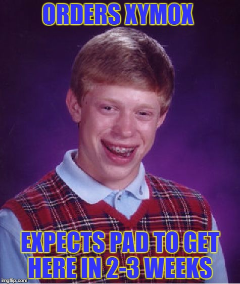 Bad Luck Brian | ORDERS XYMOX EXPECTS PAD TO GET HERE IN 2-3 WEEKS | image tagged in memes,bad luck brian | made w/ Imgflip meme maker