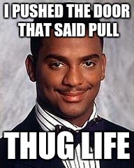 Carlton the Thug | I PUSHED THE DOOR THAT SAID PULL THUG LIFE | image tagged in thug life,carlton | made w/ Imgflip meme maker