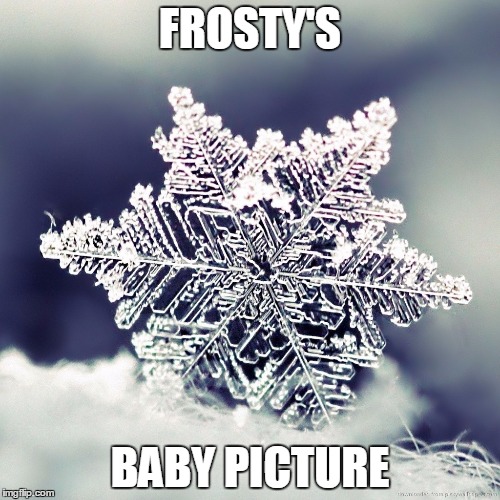 FROSTY'S BABY PICTURE | image tagged in frosty,snowflake,snow,memes,funny,baby | made w/ Imgflip meme maker