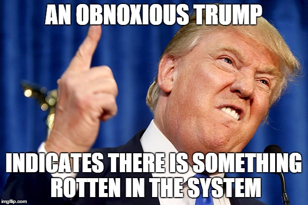 Donald Trump | AN OBNOXIOUS TRUMP INDICATES THERE IS SOMETHING ROTTEN IN THE SYSTEM | image tagged in donald trump | made w/ Imgflip meme maker