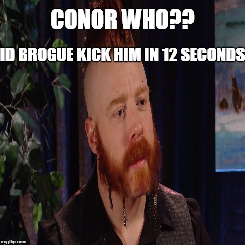 Sheamus WWE  | CONOR WHO?? ID BROGUE KICK HIM IN 12 SECONDS | image tagged in wwe,ufc,world champion,wwe did you know | made w/ Imgflip meme maker