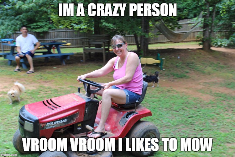 nana mows | IM A CRAZY PERSON VROOM VROOM I LIKES TO MOW | image tagged in dougie | made w/ Imgflip meme maker