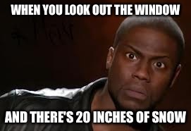 Kevin Hart Meme | WHEN YOU LOOK OUT THE WINDOW AND THERE'S 20 INCHES OF SNOW | image tagged in memes,kevin hart the hell | made w/ Imgflip meme maker