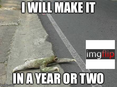 How long it takes me to get to the leaderboard  | I WILL MAKE IT IN A YEAR OR TWO | image tagged in sloth,leaderboard,memes | made w/ Imgflip meme maker