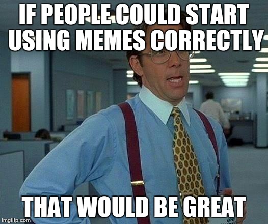 That Would Be Great | IF PEOPLE COULD START USING MEMES CORRECTLY THAT WOULD BE GREAT | image tagged in memes,that would be great | made w/ Imgflip meme maker