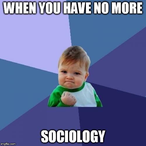 Success Kid Meme | WHEN YOU HAVE NO MORE SOCIOLOGY | image tagged in memes,success kid | made w/ Imgflip meme maker