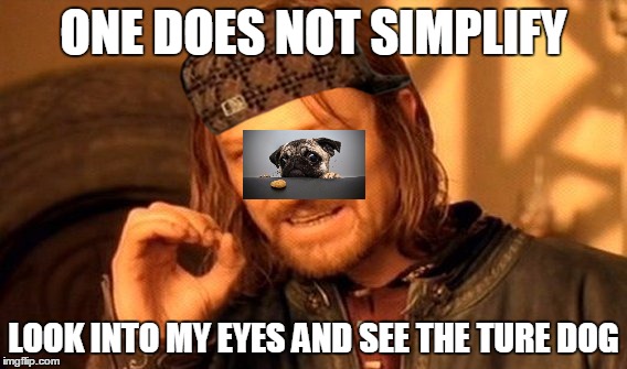 One Does Not Simply | ONE DOES NOT SIMPLIFY LOOK INTO MY EYES AND SEE THE TURE DOG | image tagged in memes,one does not simply,scumbag | made w/ Imgflip meme maker