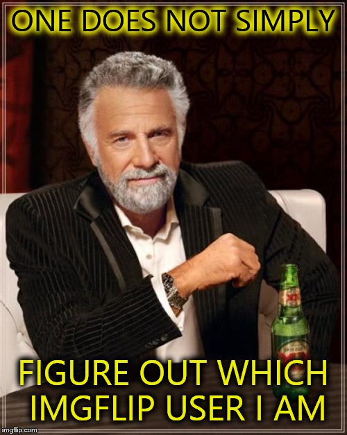 The Most Interesting Man In The World Meme | ONE DOES NOT SIMPLY FIGURE OUT WHICH IMGFLIP USER I AM | image tagged in memes,the most interesting man in the world | made w/ Imgflip meme maker