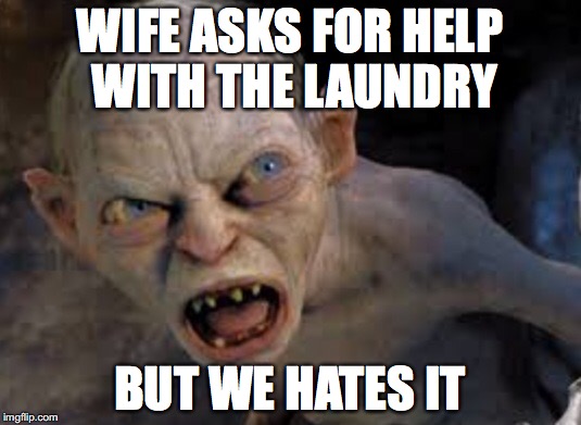 Golem | WIFE ASKS FOR HELP WITH THE LAUNDRY BUT WE HATES IT | image tagged in golem | made w/ Imgflip meme maker