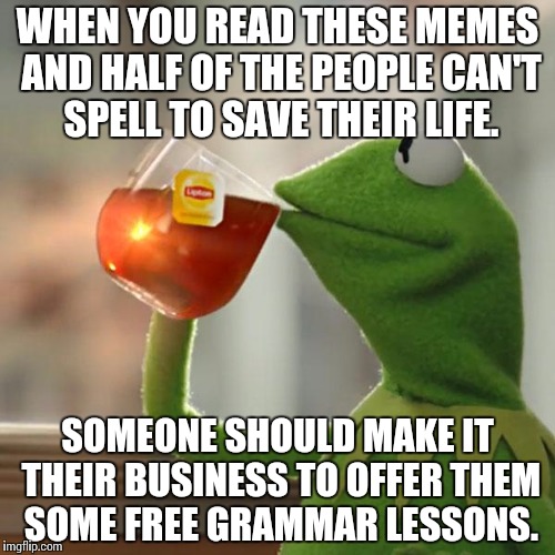 But That's None Of My Business | WHEN YOU READ THESE MEMES AND HALF OF THE PEOPLE CAN'T SPELL TO SAVE THEIR LIFE. SOMEONE SHOULD MAKE IT THEIR BUSINESS TO OFFER THEM SOME FR | image tagged in memes,but thats none of my business,kermit the frog | made w/ Imgflip meme maker