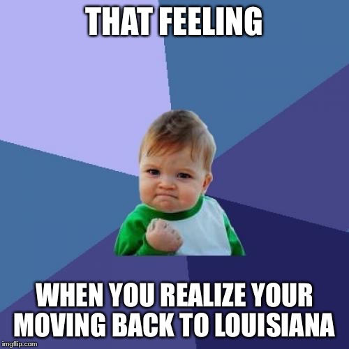 Success Kid | THAT FEELING WHEN YOU REALIZE YOUR MOVING BACK TO LOUISIANA | image tagged in memes,success kid | made w/ Imgflip meme maker