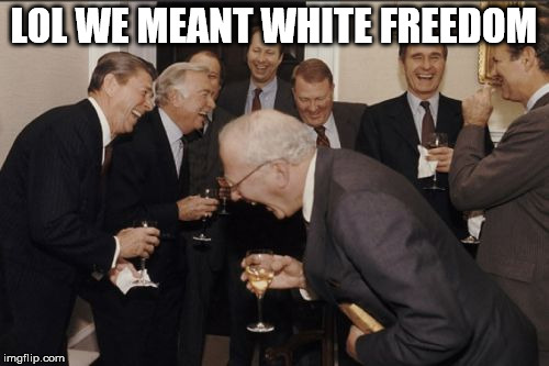 Laughing Men In Suits Meme | LOL WE MEANT WHITE FREEDOM | image tagged in memes,laughing men in suits | made w/ Imgflip meme maker