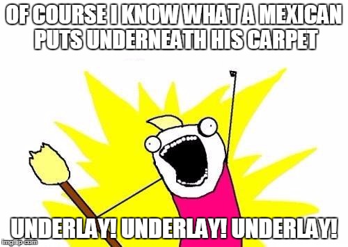 X All The Y | OF COURSE I KNOW WHAT A MEXICAN PUTS UNDERNEATH HIS CARPET UNDERLAY! UNDERLAY! UNDERLAY! | image tagged in memes,x all the y | made w/ Imgflip meme maker