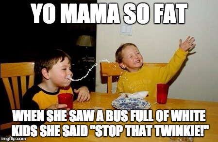 Yo Mamas So Fat | YO MAMA SO FAT WHEN SHE SAW A BUS FULL OF WHITE KIDS SHE SAID ''STOP THAT TWINKIE!'' | image tagged in memes,yo mamas so fat | made w/ Imgflip meme maker