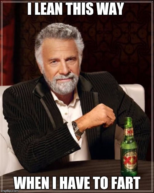 me too | I LEAN THIS WAY WHEN I HAVE TO FART | image tagged in memes,the most interesting man in the world | made w/ Imgflip meme maker