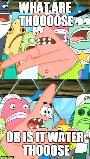 Put It Somewhere Else Patrick | WHAT ARE THOOOOSE OR IS IT WATER THOOOSE | image tagged in memes,put it somewhere else patrick | made w/ Imgflip meme maker