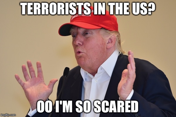 Oo I'm so scared trump | TERRORISTS IN THE US? OO I'M SO SCARED | image tagged in oo i'm so scared trump,terrorist,meme | made w/ Imgflip meme maker