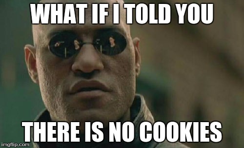 Matrix Morpheus | WHAT IF I TOLD YOU THERE IS NO COOKIES | image tagged in memes,matrix morpheus | made w/ Imgflip meme maker