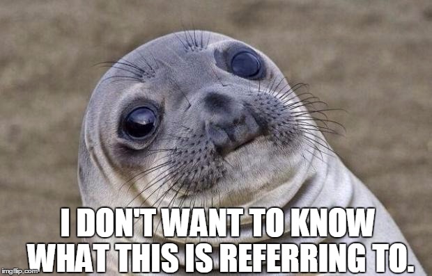Awkward Moment Sealion Meme | I DON'T WANT TO KNOW WHAT THIS IS REFERRING TO. | image tagged in memes,awkward moment sealion | made w/ Imgflip meme maker