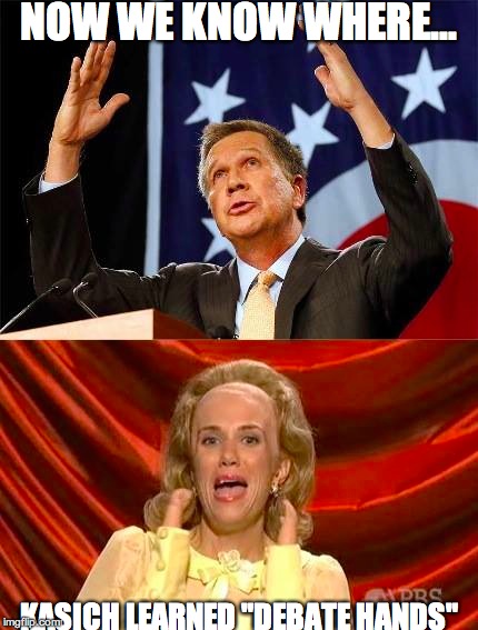 Tiny Hands | NOW WE KNOW WHERE... KASICH LEARNED "DEBATE HANDS" | image tagged in republican debate | made w/ Imgflip meme maker