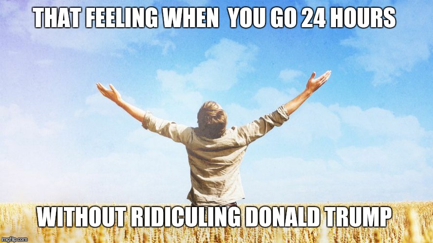 Are you proud of me now? | THAT FEELING WHEN  YOU GO 24 HOURS WITHOUT RIDICULING DONALD TRUMP | image tagged in are you proud of me now | made w/ Imgflip meme maker