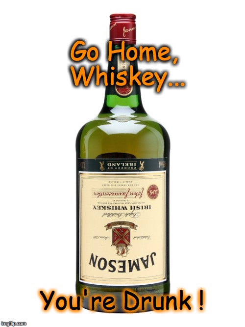 Irish whiskey | Go Home, Whiskey... You're Drunk ! | image tagged in irish whiskey | made w/ Imgflip meme maker
