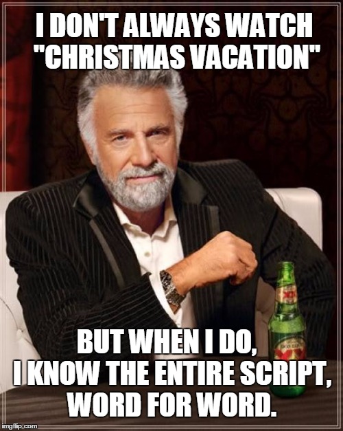 Christmas Vacation | I DON'T ALWAYS WATCH "CHRISTMAS VACATION" BUT WHEN I DO,  I KNOW THE ENTIRE SCRIPT, WORD FOR WORD. | image tagged in memes,the most interesting man in the world,christmas vacation | made w/ Imgflip meme maker
