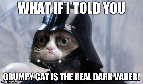Grumpy Cat Star Wars | WHAT IF I TOLD YOU GRUMPY CAT IS THE REAL DARK VADER! | image tagged in memes,grumpy cat star wars,grumpy cat | made w/ Imgflip meme maker