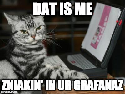 Cat computer | DAT IS ME ZNIAKIN' IN UR GRAFANAZ | image tagged in cat computer | made w/ Imgflip meme maker