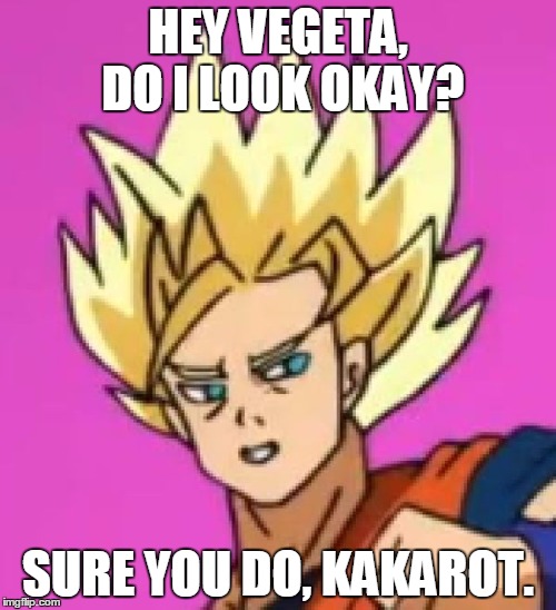 Bad Animation Goku | HEY VEGETA, DO I LOOK OKAY? SURE YOU DO, KAKAROT. | image tagged in goku,dragon ball super,mm55 | made w/ Imgflip meme maker