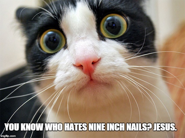 jesus | YOU KNOW WHO HATES NINE INCH NAILS? JESUS. | image tagged in jesus,nails,easter | made w/ Imgflip meme maker