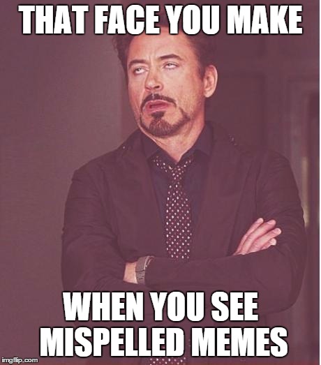Face You Make Robert Downey Jr Meme | THAT FACE YOU MAKE WHEN YOU SEE MISPELLED MEMES | image tagged in memes,face you make robert downey jr | made w/ Imgflip meme maker