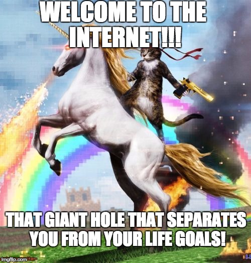 Welcome To The Internets | WELCOME TO THE INTERNET!!! THAT GIANT HOLE THAT SEPARATES YOU FROM YOUR LIFE GOALS! | image tagged in memes,welcome to the internets | made w/ Imgflip meme maker