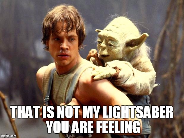 Luke and Yoda | THAT IS NOT MY LIGHTSABER YOU ARE FEELING | image tagged in luke and yoda | made w/ Imgflip meme maker