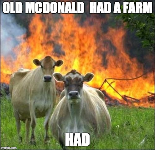Evil Cows Meme | OLD MCDONALD  HAD A FARM HAD | image tagged in memes,evil cows | made w/ Imgflip meme maker