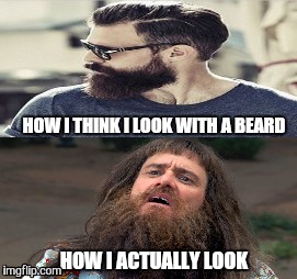 Beards | HOW I THINK I LOOK WITH A BEARD HOW I ACTUALLY LOOK | image tagged in how i think i look,beard,actually | made w/ Imgflip meme maker