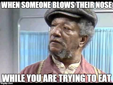 Nose Blowing ewwww | WHEN SOMEONE BLOWS THEIR NOSE WHILE YOU ARE TRYING TO EAT | image tagged in fred sanford,funny memes,blowing nose,disgusting,funny | made w/ Imgflip meme maker