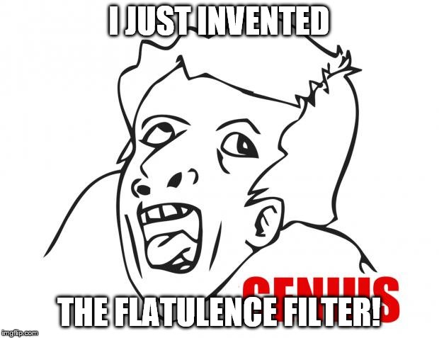 Genius | I JUST INVENTED THE FLATULENCE FILTER! | image tagged in genius | made w/ Imgflip meme maker