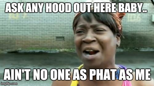 Ain't Nobody Got Time For That Meme | ASK ANY HOOD OUT HERE BABY.. AIN'T NO ONE AS PHAT AS ME | image tagged in memes,aint nobody got time for that | made w/ Imgflip meme maker