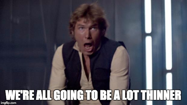 Han Solo | WE'RE ALL GOING TO BE A LOT THINNER | image tagged in han solo | made w/ Imgflip meme maker