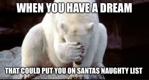 WHEN YOU HAVE A DREAM THAT COULD PUT YOU ON SANTAS NAUGHTY LIST | image tagged in shame polar bear | made w/ Imgflip meme maker