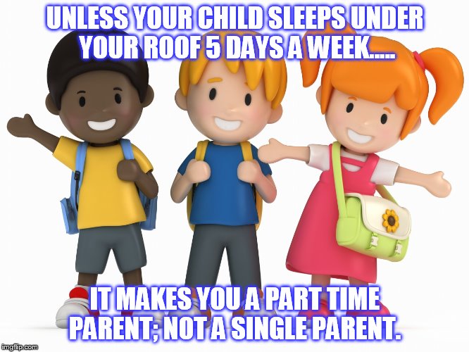 Part time | UNLESS YOUR CHILD SLEEPS UNDER YOUR ROOF 5 DAYS A WEEK..... IT MAKES YOU A PART TIME PARENT; NOT A SINGLE PARENT. | image tagged in parents | made w/ Imgflip meme maker