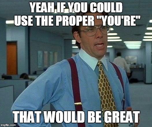 That Would Be Great Meme | YEAH IF YOU COULD USE THE PROPER "YOU'RE" THAT WOULD BE GREAT | image tagged in memes,that would be great | made w/ Imgflip meme maker