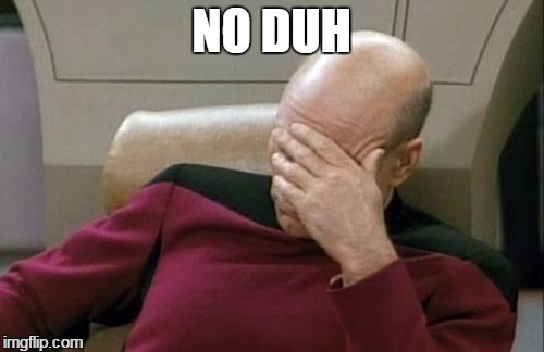 Captain Picard Facepalm Meme | NO DUH | image tagged in memes,captain picard facepalm | made w/ Imgflip meme maker