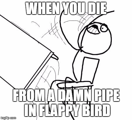 Table Flip Guy | WHEN YOU DIE FROM A DAMN PIPE IN FLAPPY BIRD | image tagged in memes,table flip guy | made w/ Imgflip meme maker